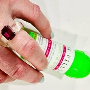 Emma Pills Clear Lucite Ring w/ Pinkish-Red Emerald-Cut Stone – Size 6 NWOT